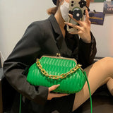 Green Pleated Crossbody Bag Clutch Chain Shoulder Silver Purse for Women