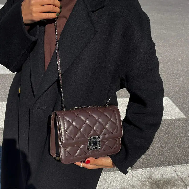 Green Quilted Bag With Chain Diamond Lattice Leather Shoulder Crossbody Bag