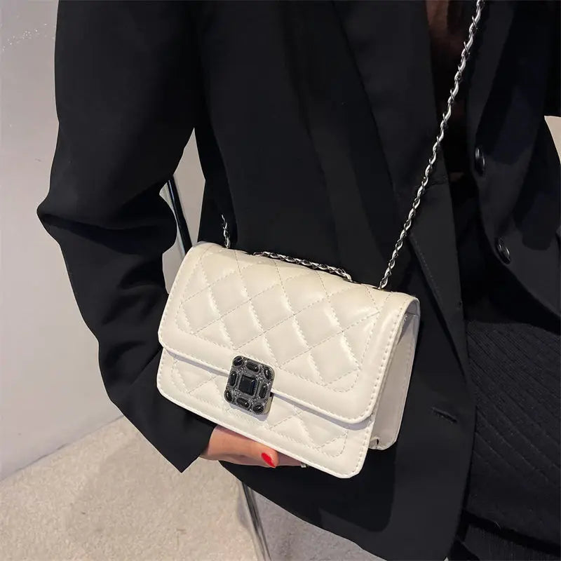 Green Quilted Bag With Chain Diamond Lattice Leather Shoulder Crossbody Bag