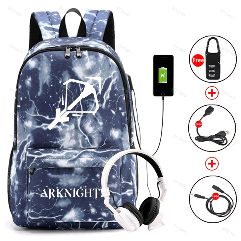 Arknights Backpack Anti-Theft Student Book Bag with USB Charging