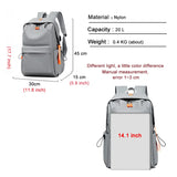 Grey USB School Backpack Lightweight Water Proof 14 Inch Laptop Bag