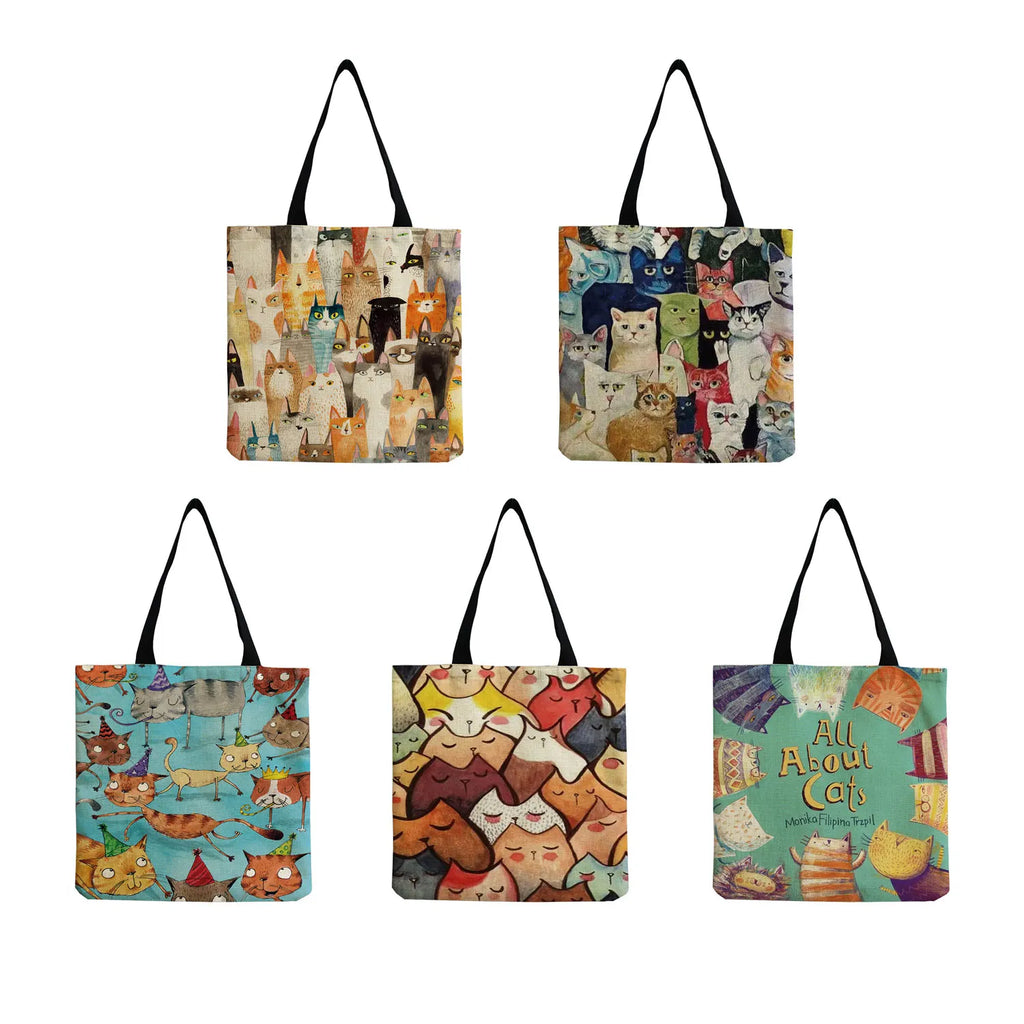 Cartoon Cat Tote Bag Women's Shoulder Bag - High Capacity Beach Bag