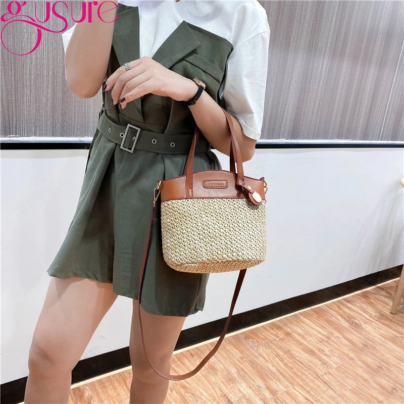 Casual Rattan Straw Bag Small Purse Handbags Summer Beach Crossbody