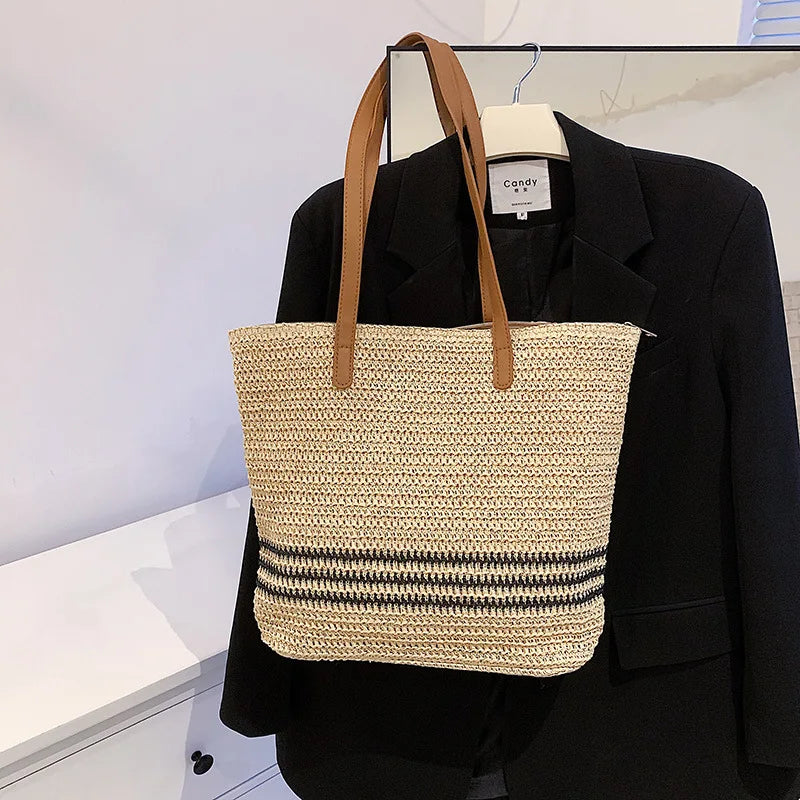 Straw Shopper Tote Rattan Woven Shoulder Bags Large Capacity Handbags
