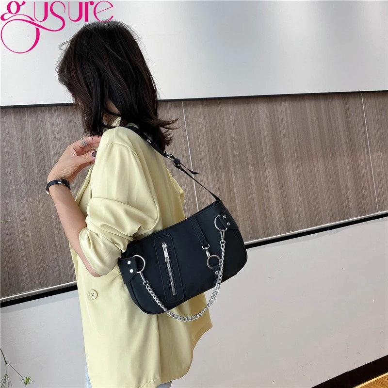 Casual Women Underarm Shoulder Bags Chain PU Leather Small Handbags