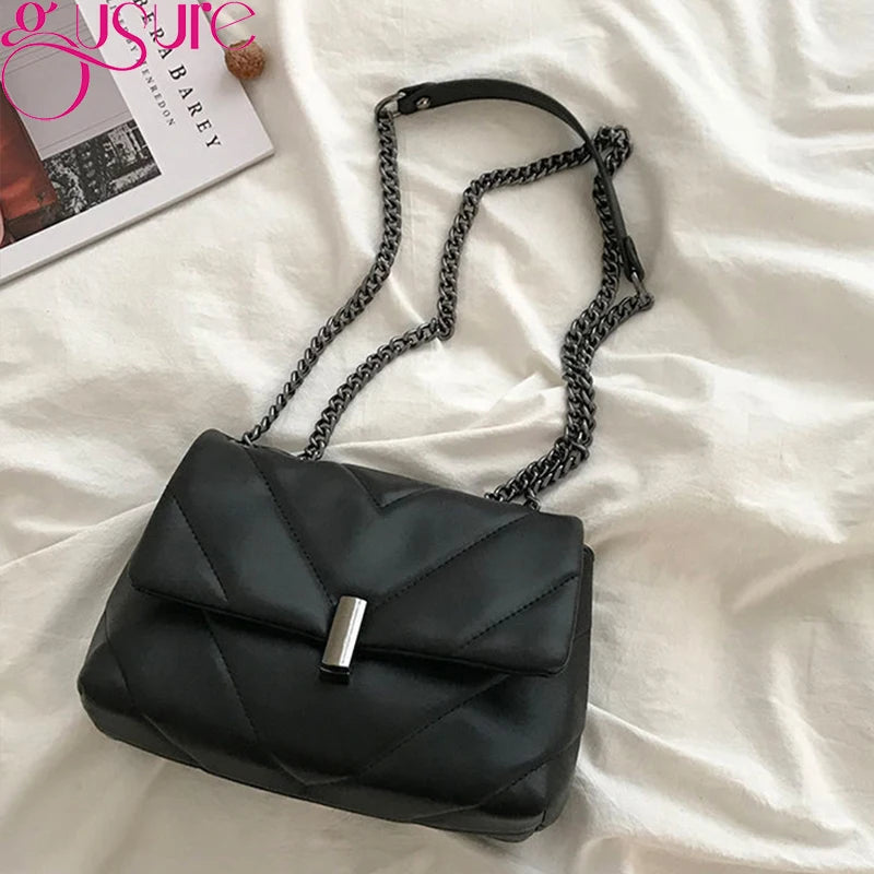 Quilted Shoulder Bag Chain Crossbody Large Capacity Handbag Solid Messenger