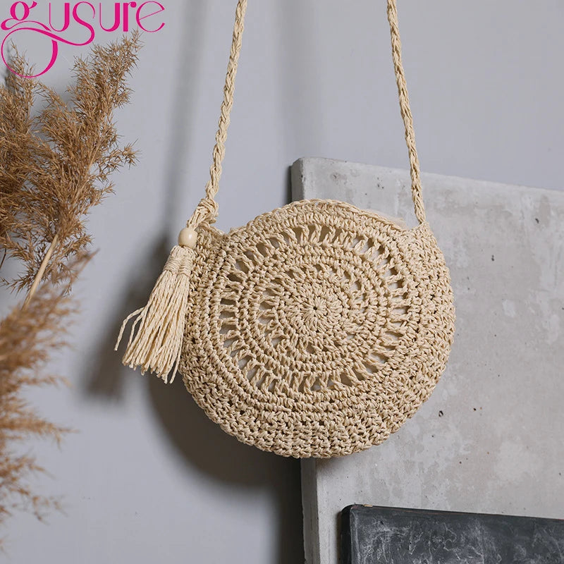 Bohemia Straw Half Bag Crossbody Handbag Small Beach Rattan Woven