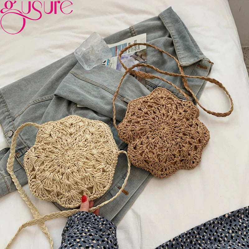 Bohemia Straw Half Bag Crossbody Handbag Small Beach Rattan Woven