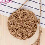 Round Women Straw Bag Handbag Knit Summer Beach Bag Tassel Crossbody