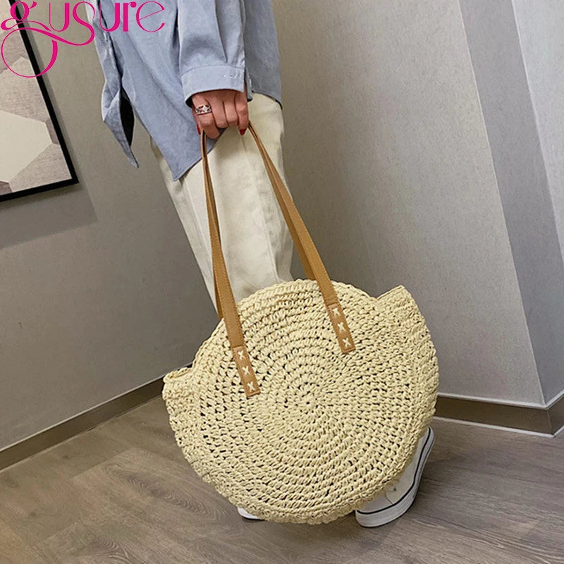 Round Woven Rattan Messenger Bag with Tassel