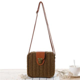 Women Rattan Straw Crossbody Bag Square Handbags Lady Shoulder Flap Bags