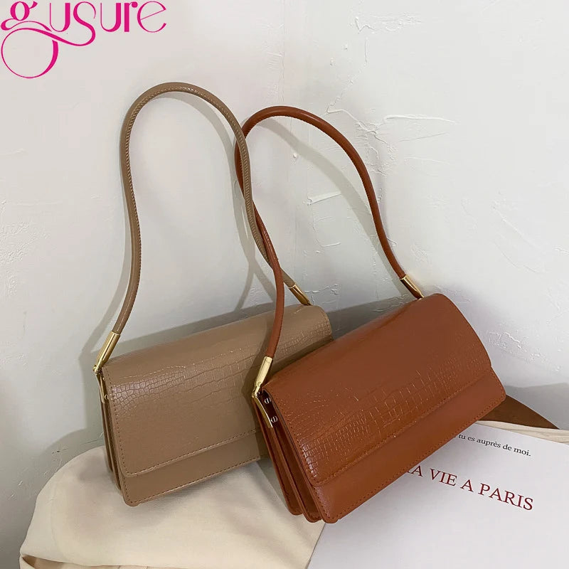 Retro PU Leather Handbag Top Handle Tote Underarm Vintage Bag Clutch Purse