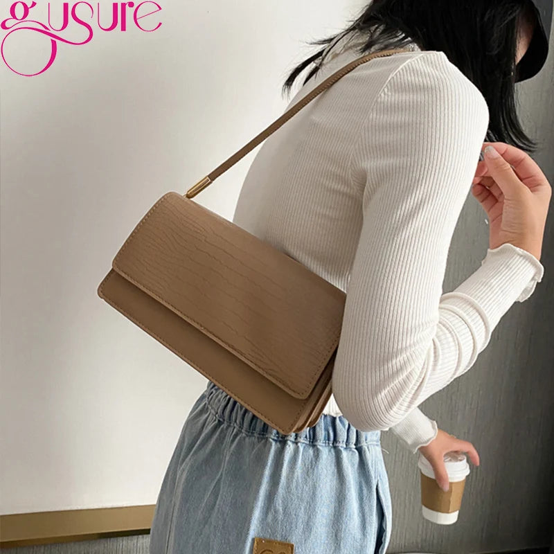 Retro PU Leather Handbag Top Handle Tote Underarm Vintage Bag Clutch Purse