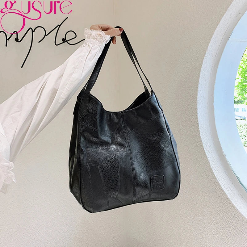 Vintage PU Leather Shoulder Bag Large Capacity Totes Women's Hobo Handbags
