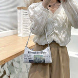 Harajuku Newspaper Print Shoulder Bag Women Summer