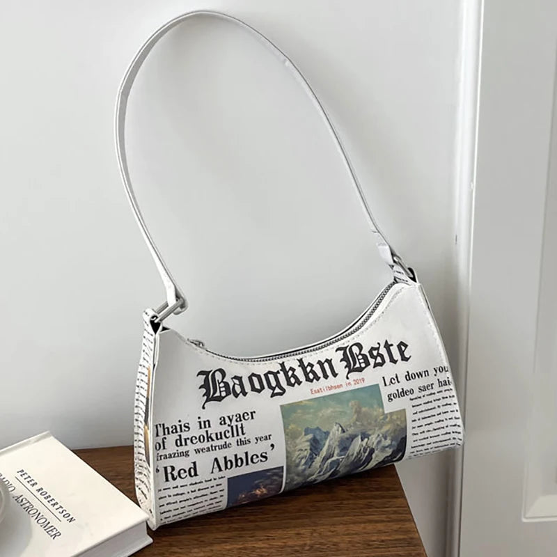 Harajuku Newspaper Print Shoulder Bag Women Summer