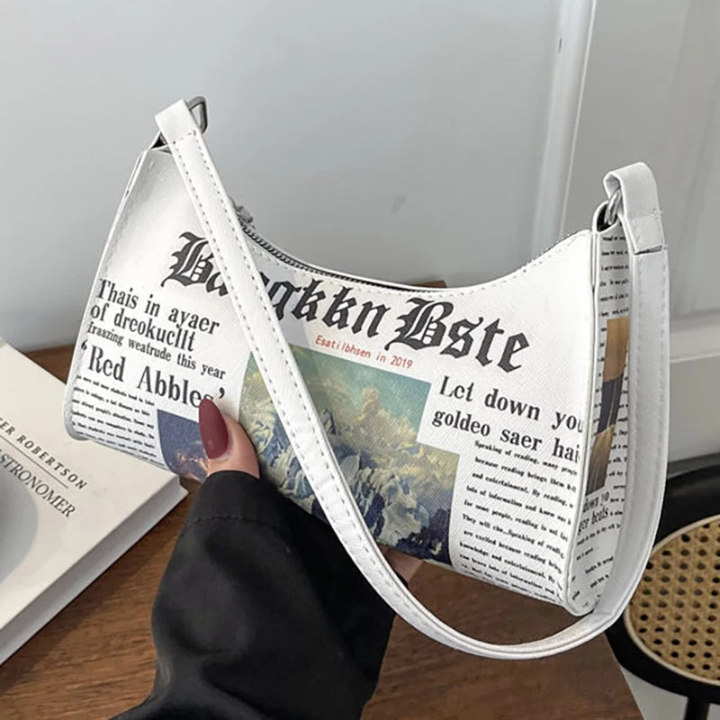 Harajuku Newspaper Print Shoulder Bag Women Summer