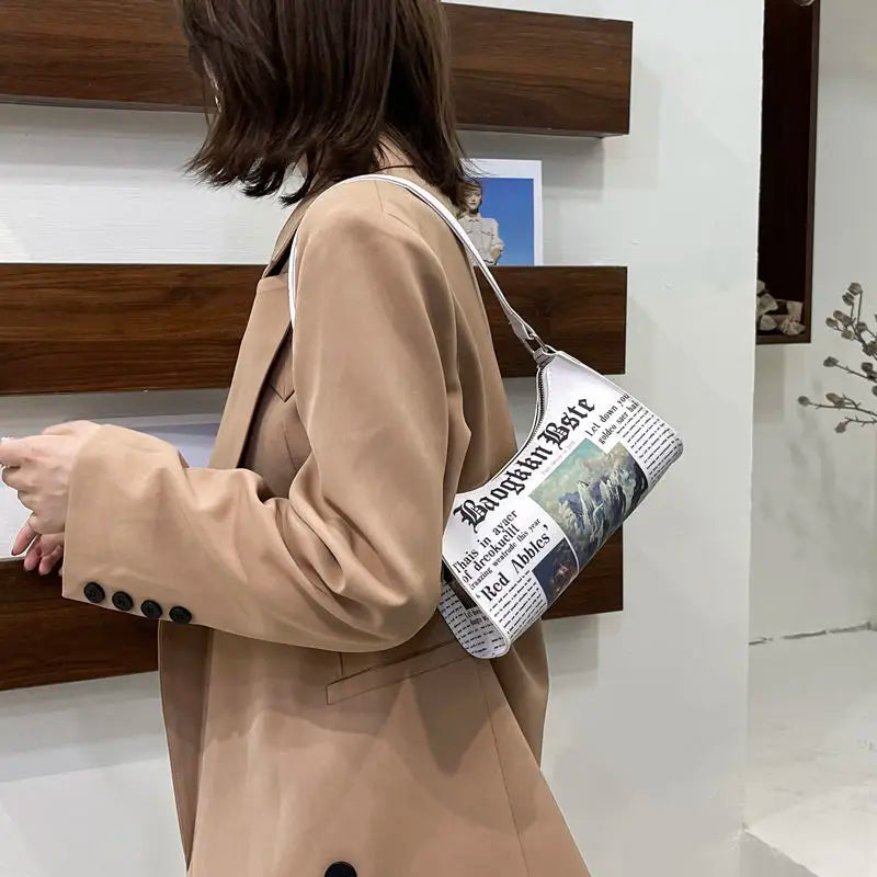 Harajuku Newspaper Print Shoulder Bag Women Summer