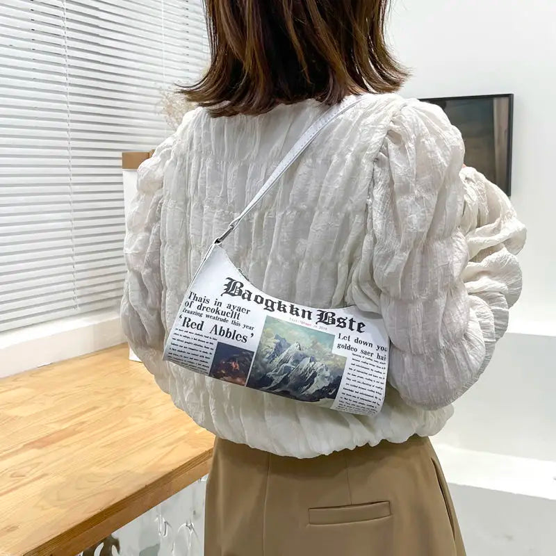 Harajuku Newspaper Print Shoulder Bag Women Summer