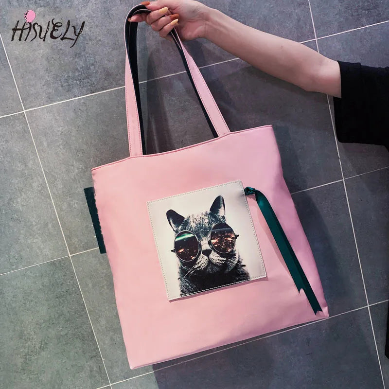 Cat Cartoon Shoulder Handbag Top-handle Bag Women Oxford Handbags