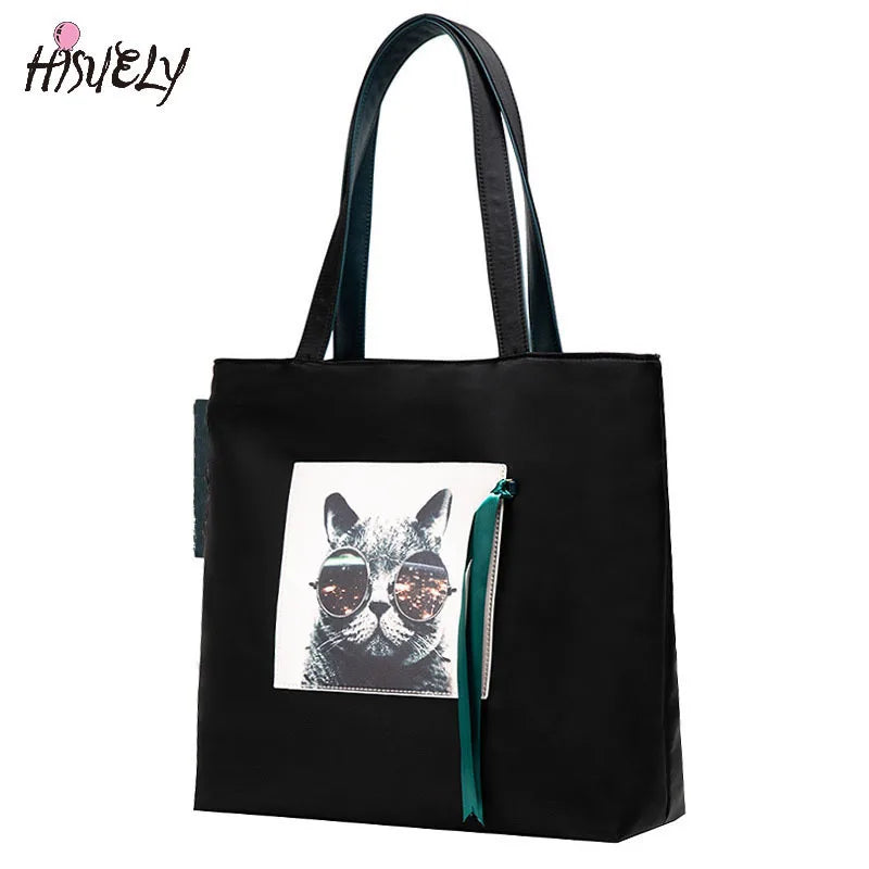 Cat Cartoon Shoulder Handbag Top-handle Bag Women Oxford Handbags