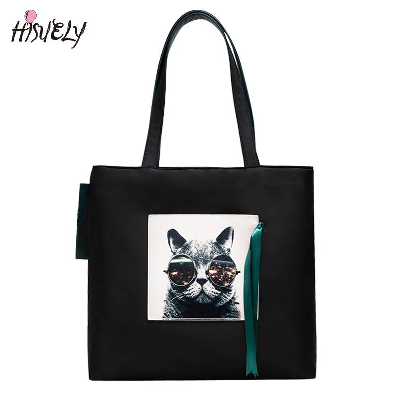 Cat Cartoon Shoulder Handbag Top-handle Bag Women Oxford Handbags