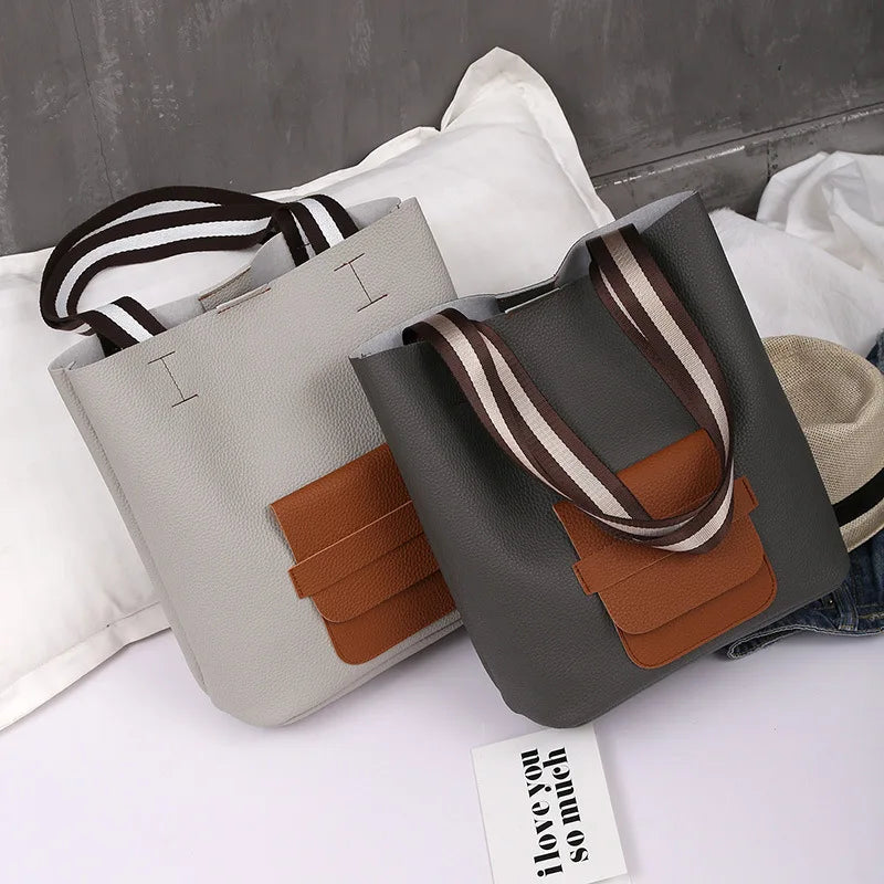 Bucket Shoulder Bag Women Handbags High Pu Leather Bag Ladies Patchwork Purse