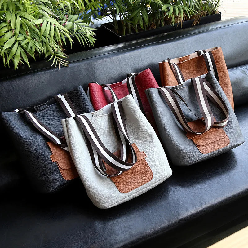 Bucket Shoulder Bag Women Handbags High Pu Leather Bag Ladies Patchwork Purse