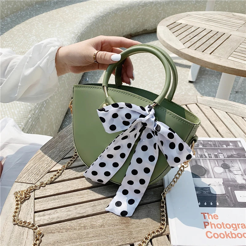 Summer Green Handbags With Silk Ribbon Women Small Hand Bag Ladies Shoulder Ring
