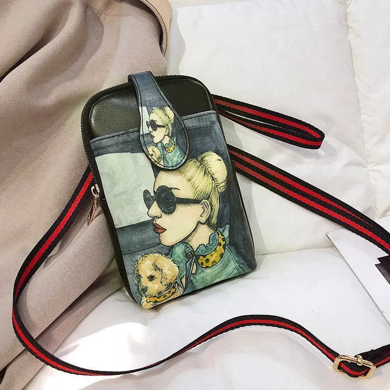 Mini Cartoon Print Leather Crossbody Bag Women Shoulder Messenger Clutch Purse