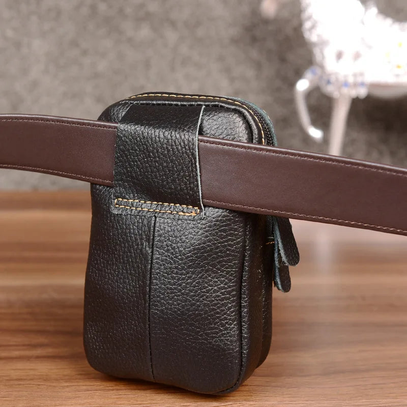 Cowhide Waist Pack Men's Belt Bags Leather Bags Phone Bags