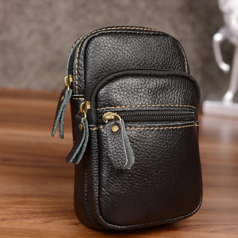Cowhide Waist Pack Men's Belt Bags Leather Bags Phone Bags
