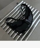 Half Moon Girls Underarm Bag Patent Leather Love Heart Clutch Purse