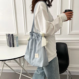Drawstring Shoulder Bag Large Capacity Nylon Girl Shopping Tote Bag