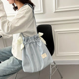 Drawstring Shoulder Bag Large Capacity Nylon Girl Shopping Tote Bag