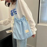 Drawstring Shoulder Bag Large Capacity Nylon Girl Shopping Tote Bag