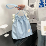 Drawstring Shoulder Bag Large Capacity Nylon Girl Shopping Tote Bag