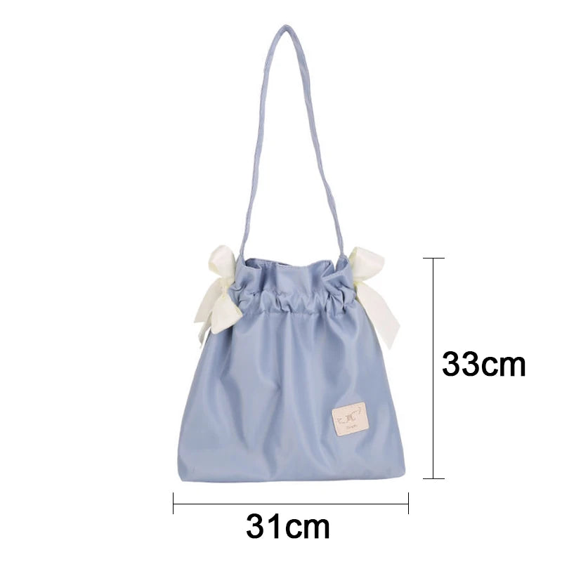 Drawstring Shoulder Bag Large Capacity Nylon Girl Shopping Tote Bag