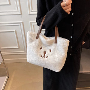 Cartoon Embroidered Cashmere Winter Plush Handbag