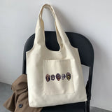 Cartoon Pattern Print Beige Canvas Tote Bag