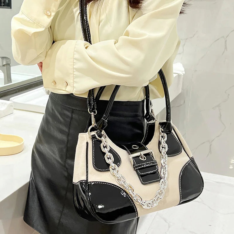 Canvas Shoulder Bags Girls Leather Chain Crossbody Bags