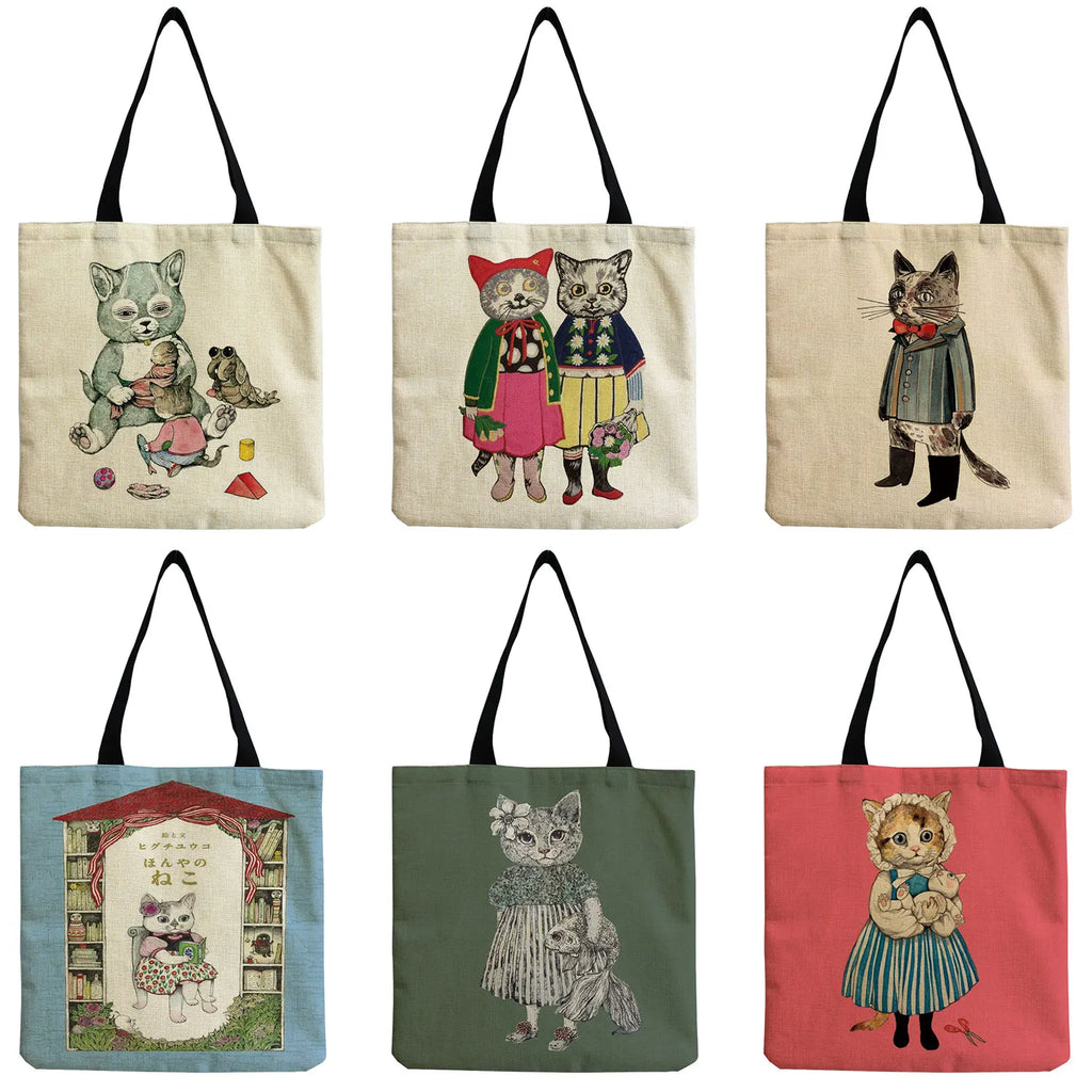 Cartoon Cat Tote Bag High Capacity Foldable Beach Shoulder Bag