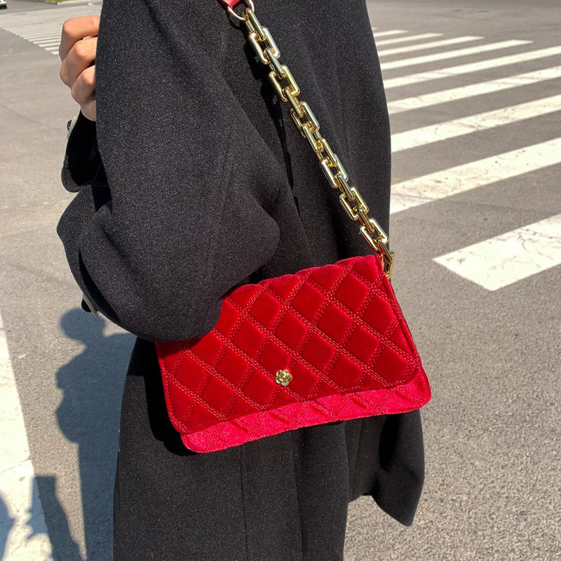 Velvet Chain Handbag Girls Purse Small Bag Women
