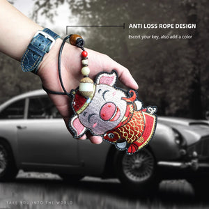Leather Key Holder Pig Smart Key Chain Pull-Type Housekeeper Keys Ring