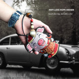 Leather Key Holder Pig Smart Key Chain Pull-Type Housekeeper Keys Ring