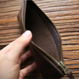 Vintage Cowhide Leather Pencil Case Zipper Pen Bag