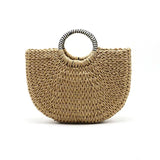 Hand Woven Straw Bags Shell Beach Handbag Tote Moon Shape Bohemian Straw