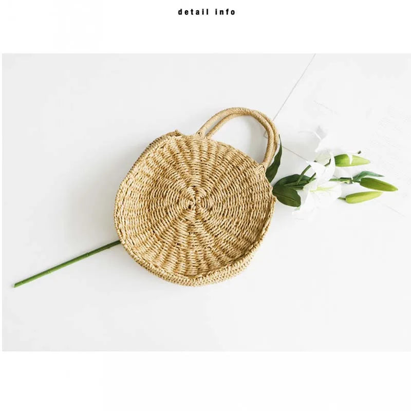 Rattan Woven Round Handbag Vintage Retro Straw Knitted Messenger Bag