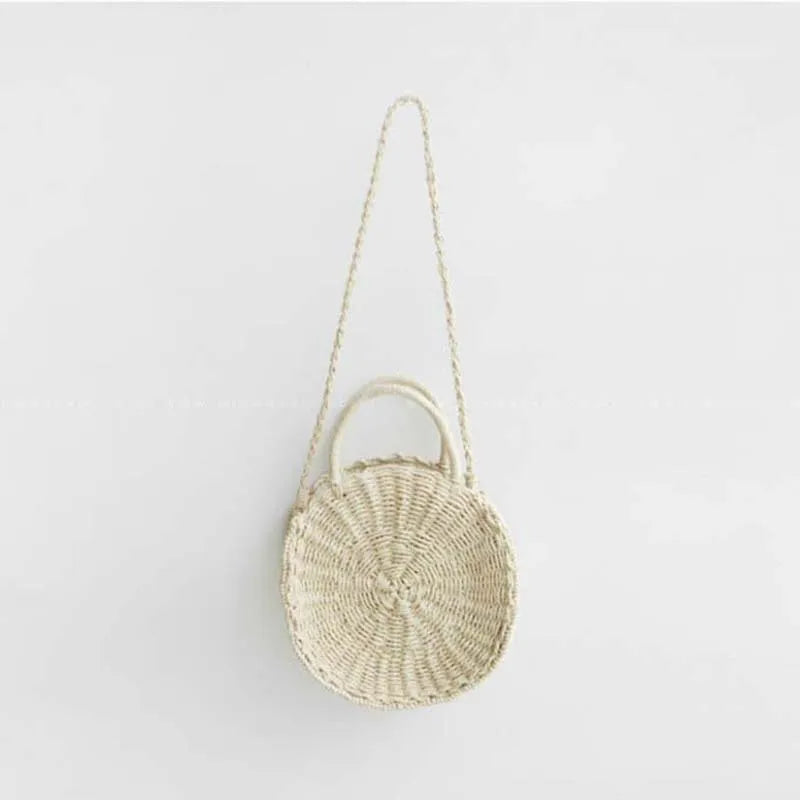 Rattan Woven Round Handbag Vintage Retro Straw Knitted Messenger Bag