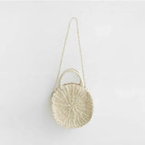 Rattan Woven Round Handbag Vintage Retro Straw Knitted Messenger Bag